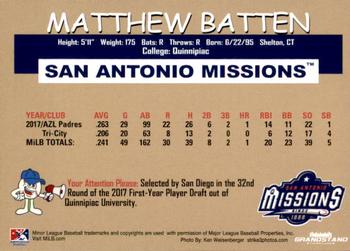 2018 Grandstand San Antonio Missions #4 Matthew Batten Back