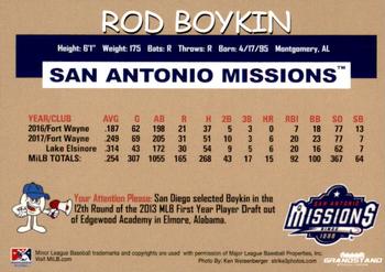 2018 Grandstand San Antonio Missions #5 Rod Boykin Back
