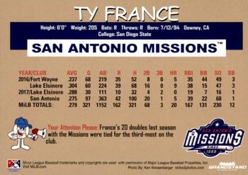 2018 Grandstand San Antonio Missions #7 Ty France Back