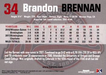 2018 Grandstand Birmingham Barons #NNO Brandon Brennan Back
