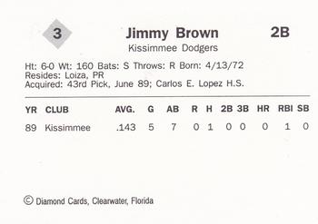 1990 Diamond Cards Kissimmee Dodgers #3 Jimmy Brown Back