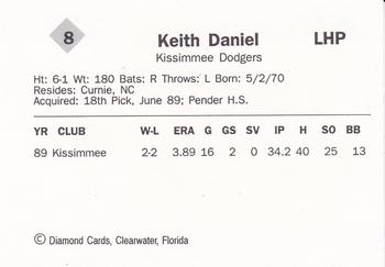 1990 Diamond Cards Kissimmee Dodgers #8 Keith Daniel Back