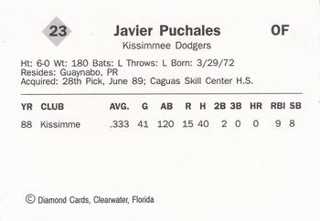1990 Diamond Cards Kissimmee Dodgers #23 Javier Puchales Back
