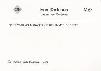 1990 Diamond Cards Kissimmee Dodgers #29 Ivan DeJesus Back