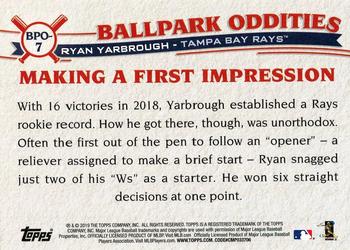 2019 Topps Big League - Ballpark Oddities #BPO-7 Ryan Yarbrough Back