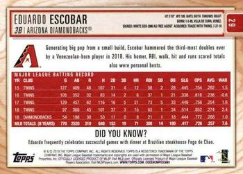 2019 Topps Big League - Gold #29 Eduardo Escobar Back