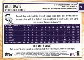 2019 Topps Big League - Gold #62 Wade Davis Back