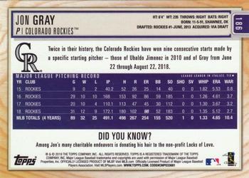 2019 Topps Big League - Blue #186 Jon Gray Back