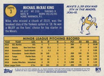 2019 Topps Heritage Minor League #3 Michael King Back
