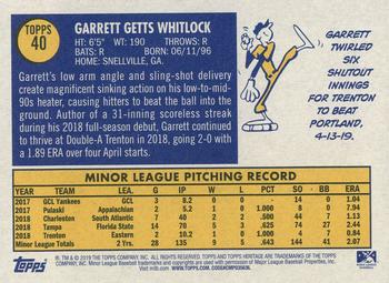 2019 Topps Heritage Minor League #40 Garrett Whitlock Back