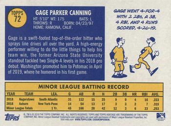 2019 Topps Heritage Minor League #72 Gage Canning Back