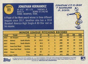 2019 Topps Heritage Minor League #89 Jonathan Hernandez Back