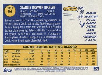 2019 Topps Heritage Minor League #94 Brewer Hicklen Back