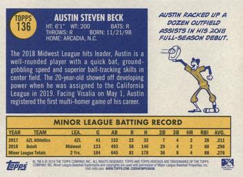 2019 Topps Heritage Minor League #136 Austin Beck Back