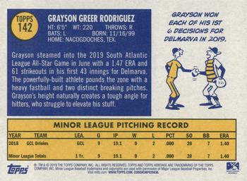 2019 Topps Heritage Minor League #142 Grayson Rodriguez Back