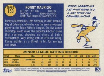 2019 Topps Heritage Minor League #153 Ronny Mauricio Back
