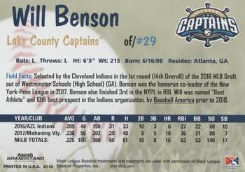 2018 Grandstand Lake County Captains #NNO Will Benson Back