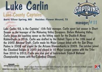 2018 Grandstand Lake County Captains #NNO Luke Carlin Back