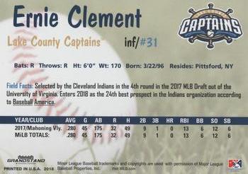 2018 Grandstand Lake County Captains #NNO Ernie Clement Back