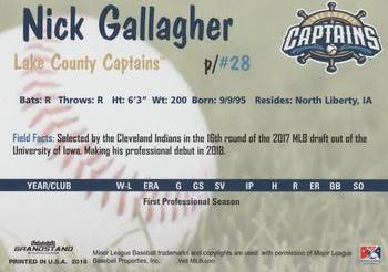 2018 Grandstand Lake County Captains #NNO Nick Gallagher Back