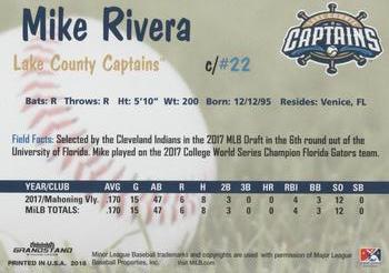 2018 Grandstand Lake County Captains #NNO Mike Rivera Back