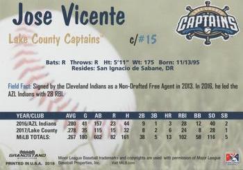 2018 Grandstand Lake County Captains #NNO Jose Vicente Back