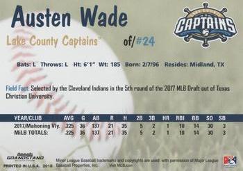2018 Grandstand Lake County Captains #NNO Austen Wade Back