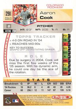2005 Topps Total - Silver #291 Aaron Cook Back
