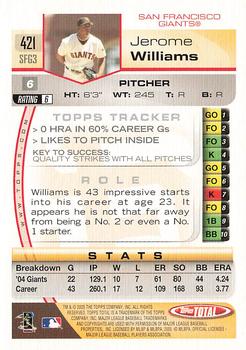 2005 Topps Total - Silver #421 Jerome Williams Back