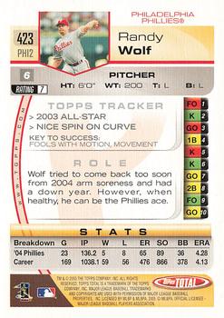 2005 Topps Total - Silver #423 Randy Wolf Back