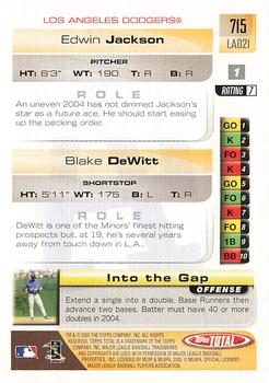 2005 Topps Total - Silver #715 Blake DeWitt / Edwin Jackson Back