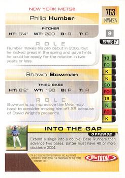 2005 Topps Total - Silver #763 Philip Humber / Shawn Bowman Back