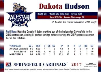 2017 Grandstand Texas League All-Stars North #NNO Dakota Hudson Back