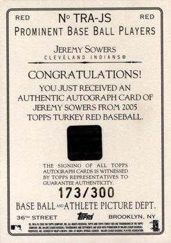 2005 Topps Turkey Red - Autographs Red #TRA-JS Jeremy Sowers Back