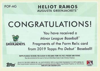 2019 Topps Pro Debut - Fragments of the Farm Relics #FOF-AG Heliot Ramos Back
