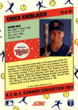 1991 Score National Candy Wholesalers of America (N.C.W.A.) Summer Convention #10 Chuck Knoblauch Back