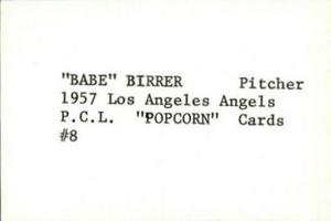 1974 Popcorn 1957-58 Pacific Coast League #8 Babe Birrer Back