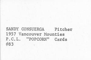 1974 Popcorn 1957-58 Pacific Coast League #83 Sandy Consuegra Back