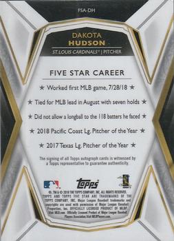 2019 Topps Five Star #FSA-DH Dakota Hudson Back