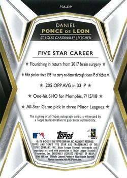 2019 Topps Five Star #FSA-DP Daniel Ponce de Leon Back