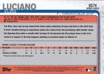 2019 Topps Update #US74 Elvis Luciano Back