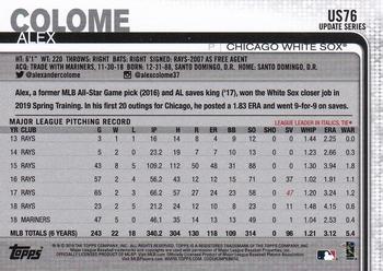 2019 Topps Update #US76 Alex Colome Back