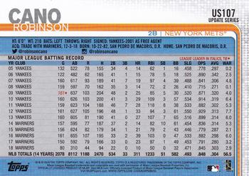 2019 Topps Update #US107 Robinson Cano Back