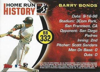 2005 Topps Updates & Highlights - Barry Bonds Home Run History #BB 332 Barry Bonds Back