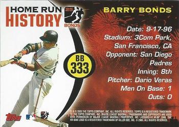 2005 Topps Updates & Highlights - Barry Bonds Home Run History #BB 333 Barry Bonds Back