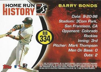 2005 Topps Updates & Highlights - Barry Bonds Home Run History #BB 334 Barry Bonds Back
