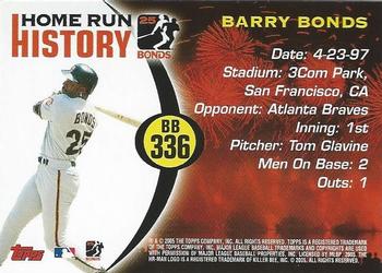 2005 Topps Updates & Highlights - Barry Bonds Home Run History #BB 336 Barry Bonds Back