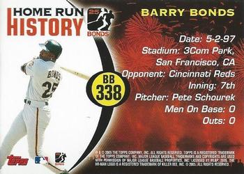 2005 Topps Updates & Highlights - Barry Bonds Home Run History #BB 338 Barry Bonds Back