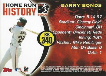 2005 Topps Updates & Highlights - Barry Bonds Home Run History #BB 340 Barry Bonds Back