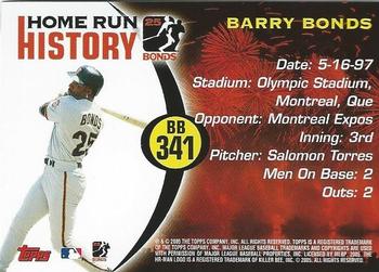 2005 Topps Updates & Highlights - Barry Bonds Home Run History #BB 341 Barry Bonds Back
